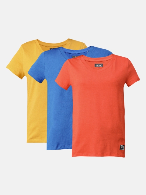 

abof Women Pack of 3 Cotton V-Neck T-shirts, Orange