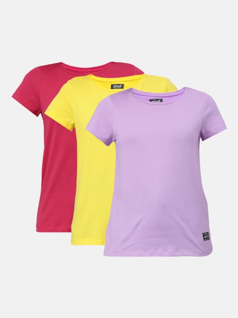 

abof Women Pack of 3 Pure Cotton T-shirts, Purple