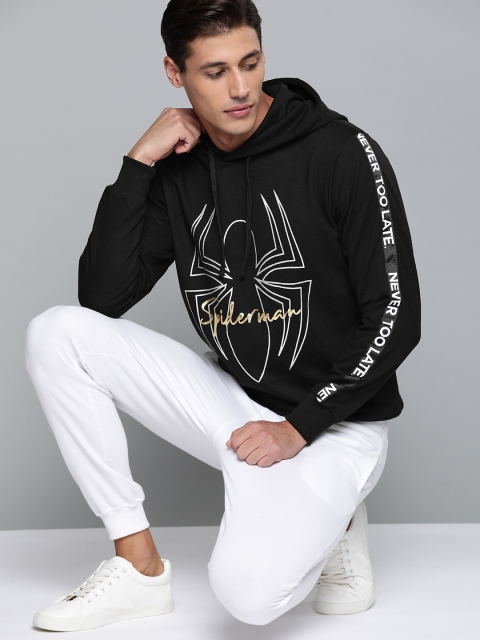 

Kook N Keech Marvel Men Black Spider-Man Print Hooded Sweatshirt