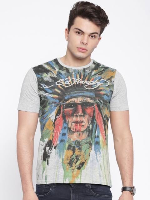 

Ed Hardy Grey Melange Printed T-shirt