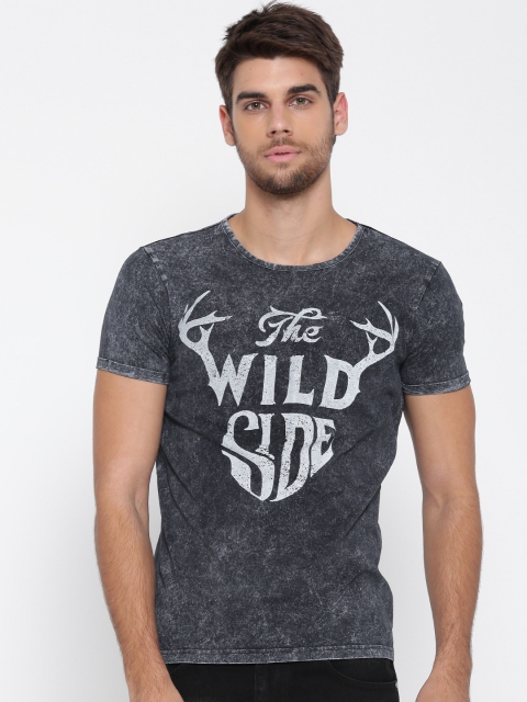 

Ed Hardy Men Charcoal Grey Printed Round Neck T-shirt