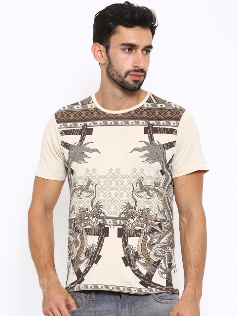 

Ed Hardy Men Beige Printed Round Neck T-shirt