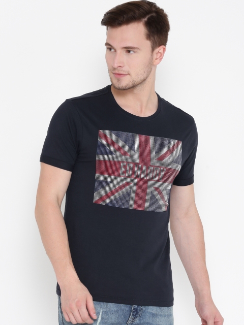 

Ed Hardy Men Navy Printed Round Neck T-shirt, Navy blue