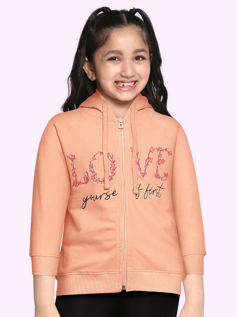 

Cherokee Girls Peach-Coloured Pure Cotton Hooded Sweatshirt