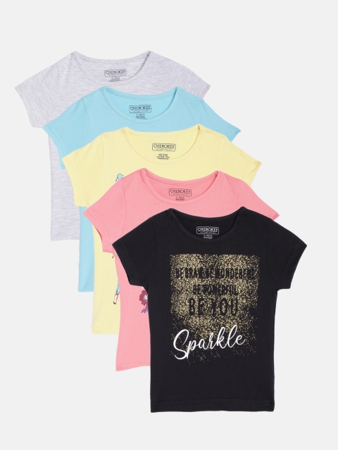 

Cherokee Girls Pack of 5 Printed Cotton Pure Cotton T-shirts, Black