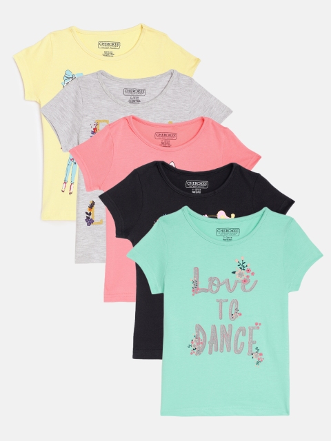 

Cherokee Girls Pack of 5 Printed Cotton Pure Cotton T-shirts, Green
