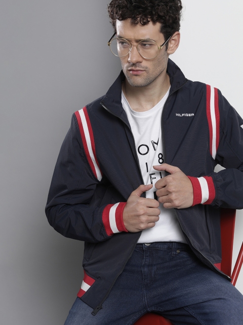 

Tommy Hilfiger Men Navy Blue Striped Detailed Varsity Jacket