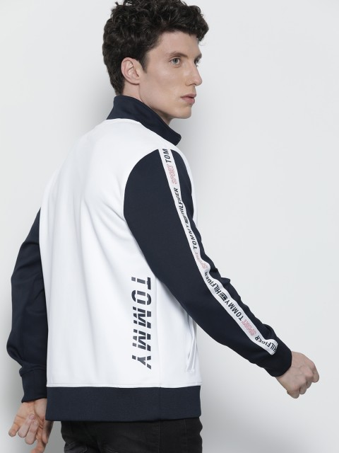 

Tommy Hilfiger Men White & Navy Blue Colourblocked Open Front Jacket