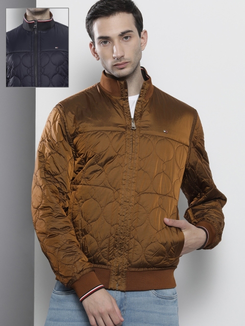

Tommy Hilfiger Men Navy Blue And Brown Reversible Quilted Bomber Jacket