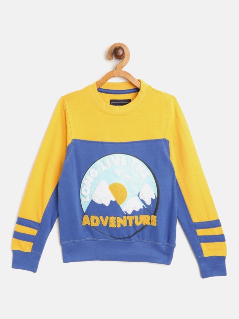 

Cherokee Boys Blue & Yellow Colourblocked Pure Cotton Sweatshirt with Sherpa Detail
