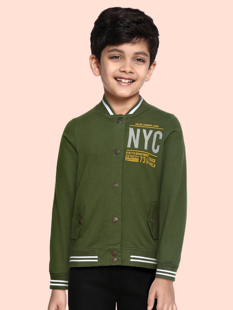 

Cherokee Boys Olive Green Solid Pure Cotton Front-Open Sweatshirt