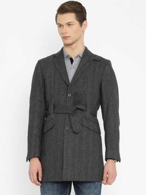 

Theme Charcoal Grey Woollen Single-Breasted Slim Fit Coat