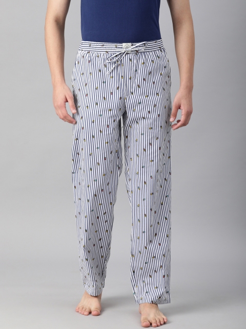 

abof Men Navy Blue & White Striped Pure Cotton Lounge Pants