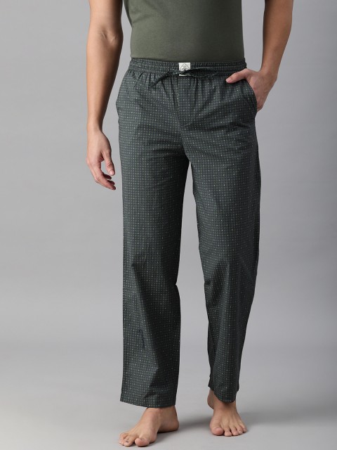 

abof Men Grey & Green Regular Fit Printed Pure Cotton Lounge Pants