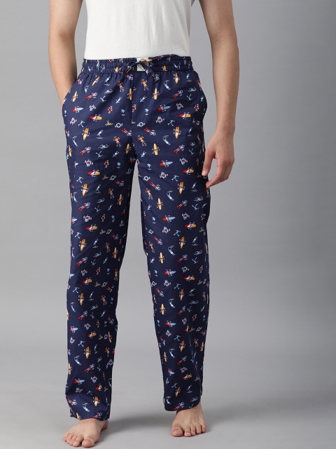 

abof Men Navy Blue & Yellow Regular Fit Printed Pure Cotton Lounge Pants