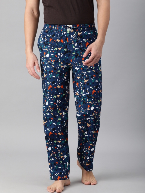 

Abof Men Black & Blue Printed Pure Cotton Lounge Pants