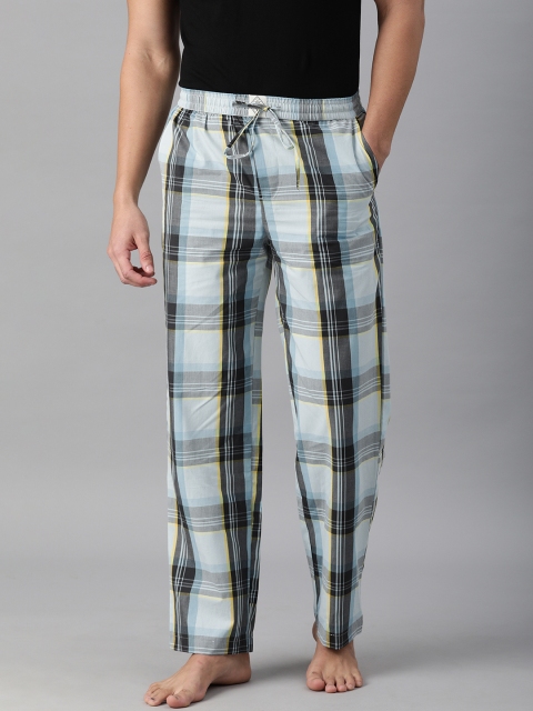 

abof Men White & Green Regular Fit Checked Pure Cotton Lounge Pants