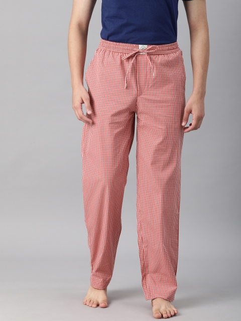 

Abof Men Red & White Checked Pure Cotton Lounge Pants