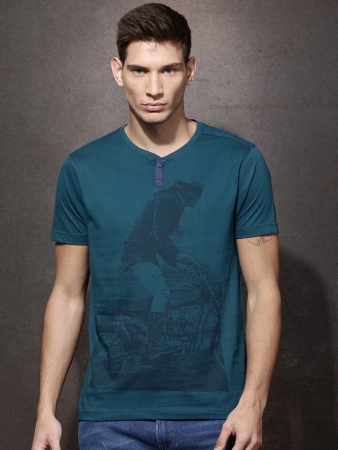 

Roadster Men Blue Printed T-shirt