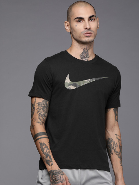 

Nike Men Black & Grey Brand Logo Printed T-shirt