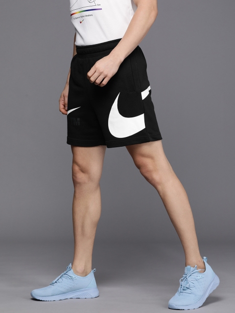 

Nike Men Black Brand Logo Printed SWOOSH FT Mid-Rise Sports Shorts