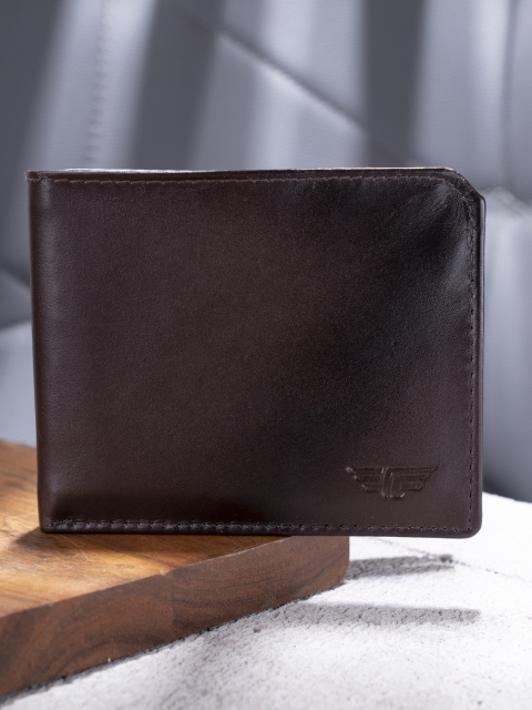 

Red Tape Men Brown Textured Leather Two Fold Wallet with RFID