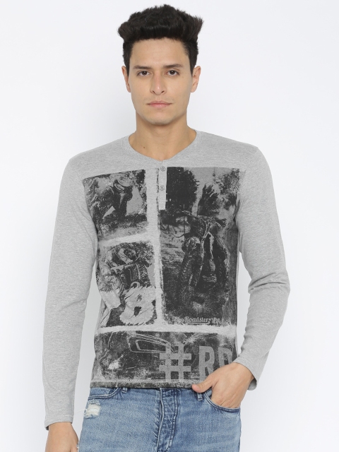 

Roadster Grey Henley Printed T-shirt