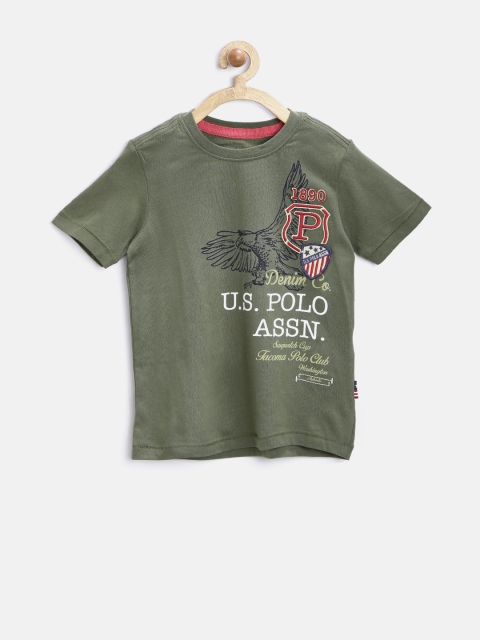 

U.S. Polo Assn. Kids Boys Olive Green Printed Round Neck T-shirt