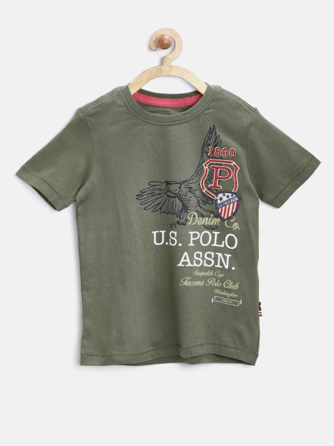 

U.S. Polo Assn. Kids Boys Olive Green Printed Round Neck T-shirt