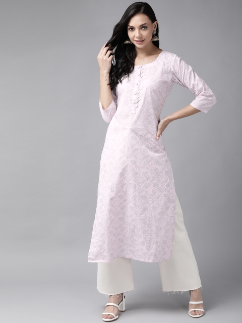 

Ginni Arora Label Women Pink & White Pure Cotton Floral Printed Kurta