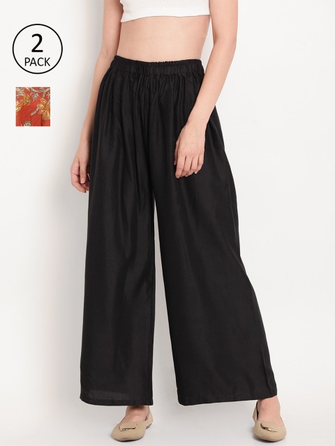 

TAG 7 Women Pack of 2 Flared Ethnic Palazzos, Black