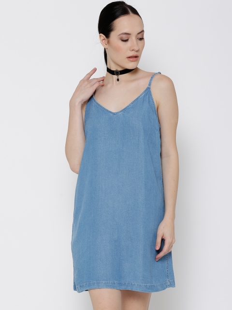 

MANGO Women Blue Solid Shift Dress