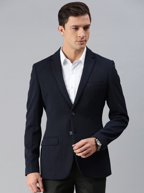 

Park Avenue Men Navy Solid Active Fit Single -Breasted Formal Blazer, Navy blue
