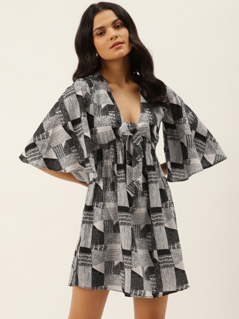 

MELOSO Women White & Black Printed A-Line Dress