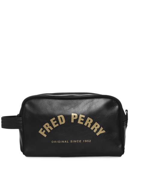

Fred Perry Men Black & Gold-Coloured Printed Leather Pouch
