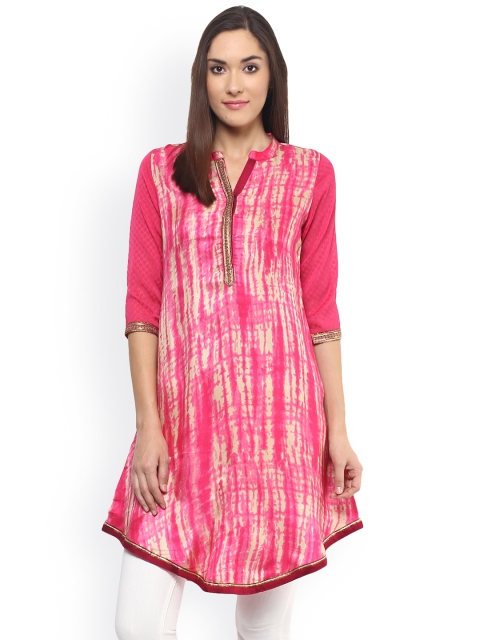 

Fusion Beats Pink Polyester Printed A-Line Kurta