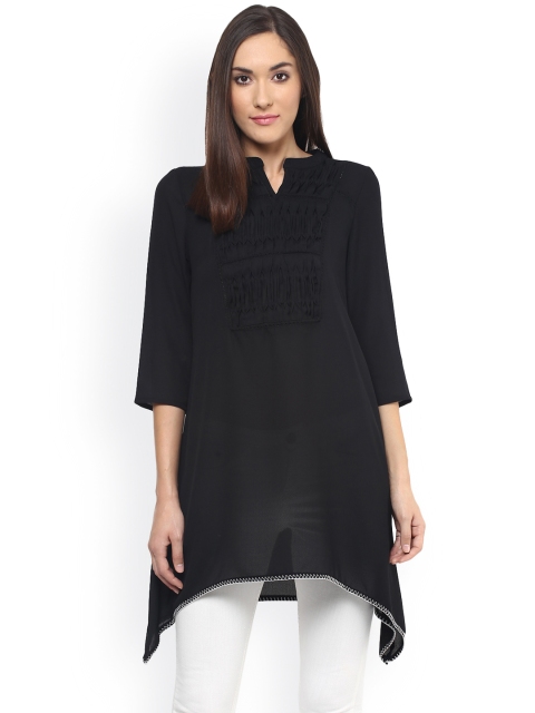 

Fusion Beats Black Polyester Semi-Sheer A-Line Tunic