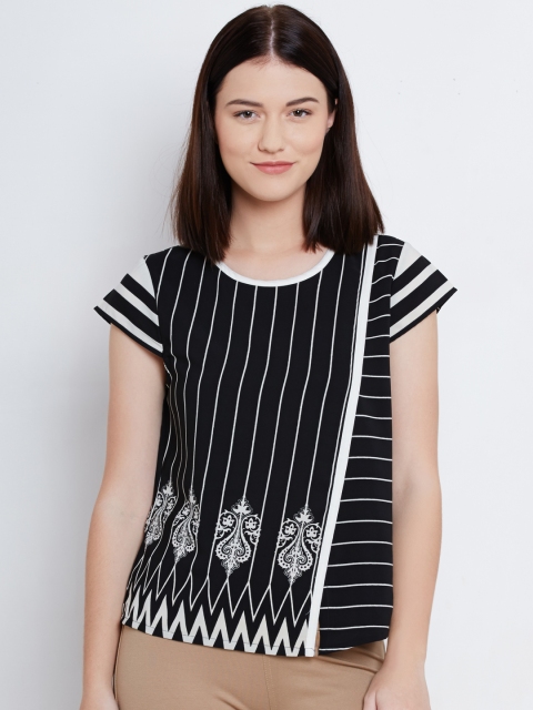 

Fusion Beats Black & Off-White Polyester Striped Top