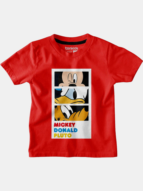 

BONKIDS Boys Red Mickey & Friends Printed Slim Fit T-shirt