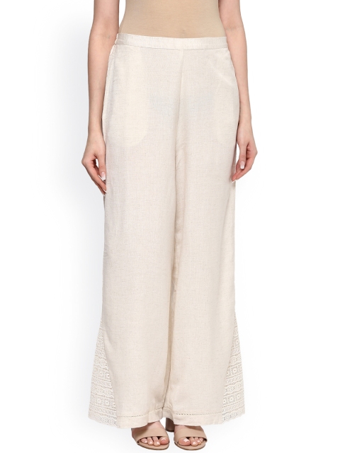 

Fusion Beats Women Off-White Solid Palazzos
