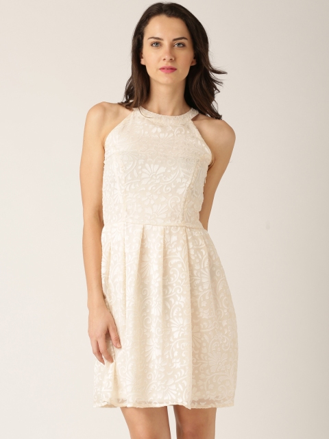 

DressBerry Women Cream-Coloured Fit & Flare Dress