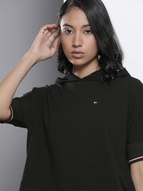 

Tommy Hilfiger Women Black Brand Logo Detailed Hooded Sweatshirt