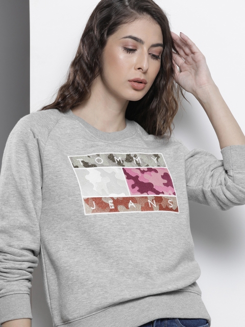

Tommy Hilfiger Women Grey Self Designed Sweatshirt With Applique Detail