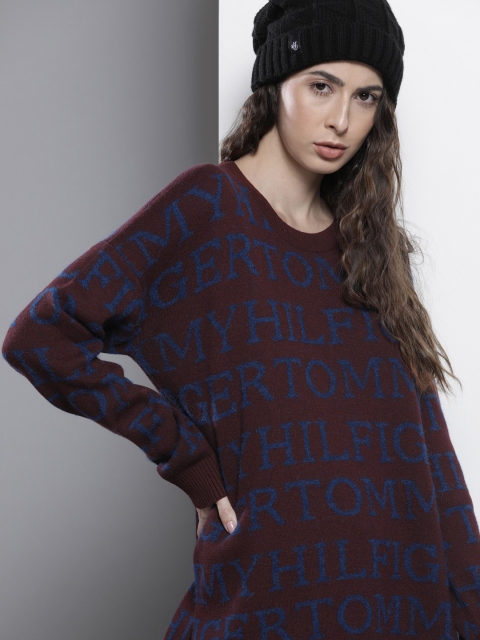 

Tommy Hilfiger Women Maroon Ribbed Pullover With Logo Print