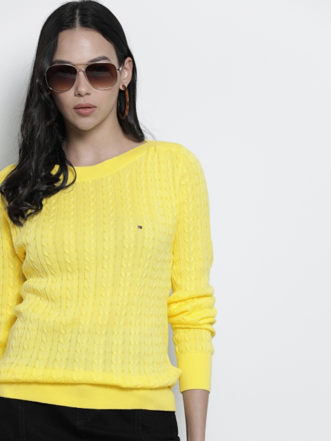 

Tommy Hilfiger Women Yellow Twist Cable Knit Pullover Sweater
