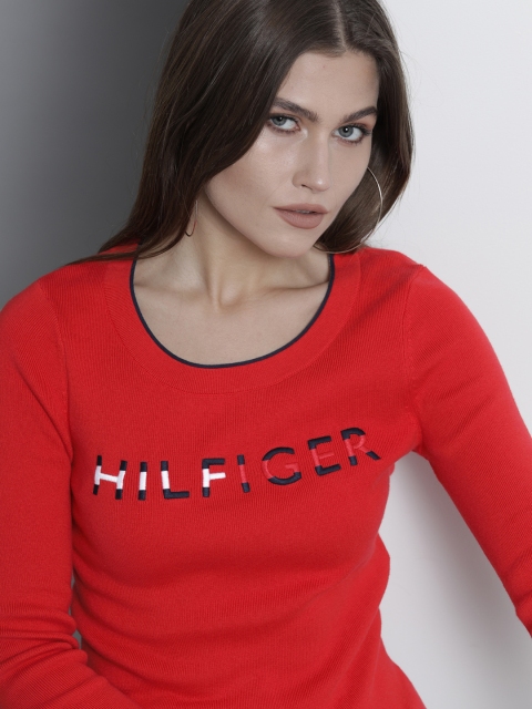 

Tommy Hilfiger Women Red Typography Printed Pullover with Embroidered Detail