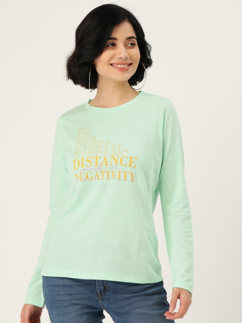 

Madame Women Green Typography Cotton Printed T-shirt