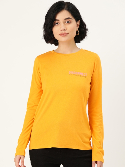 

Madame Women Yellow Typography Printed Cotton T-shirt