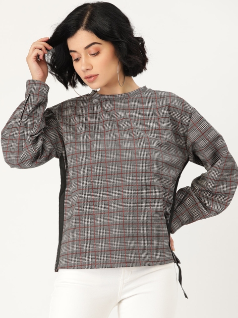 

Madame Grey & Black Checked Puff Sleeve Regular Top