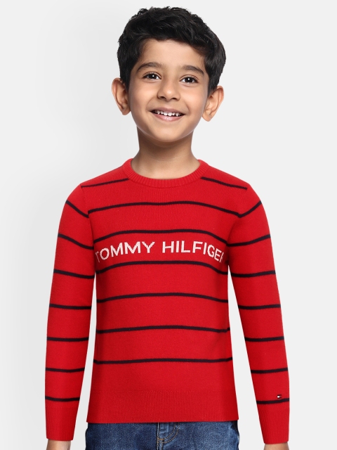 

Tommy Hilfiger Boys Red & Black Striped Pure Cotton Pullover